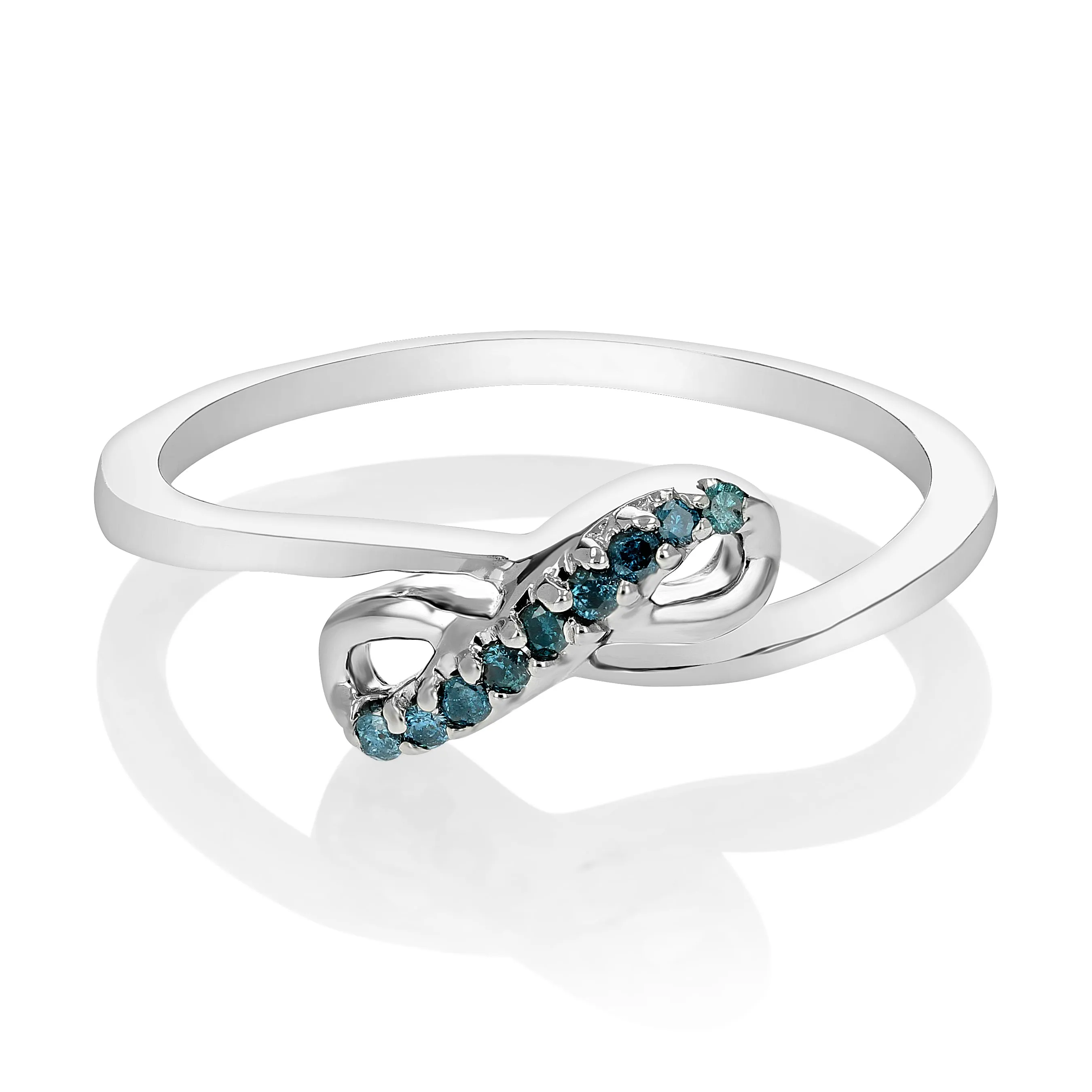 0.07 cttw Blue Diamond Ring Fashion Round 10K White Gold