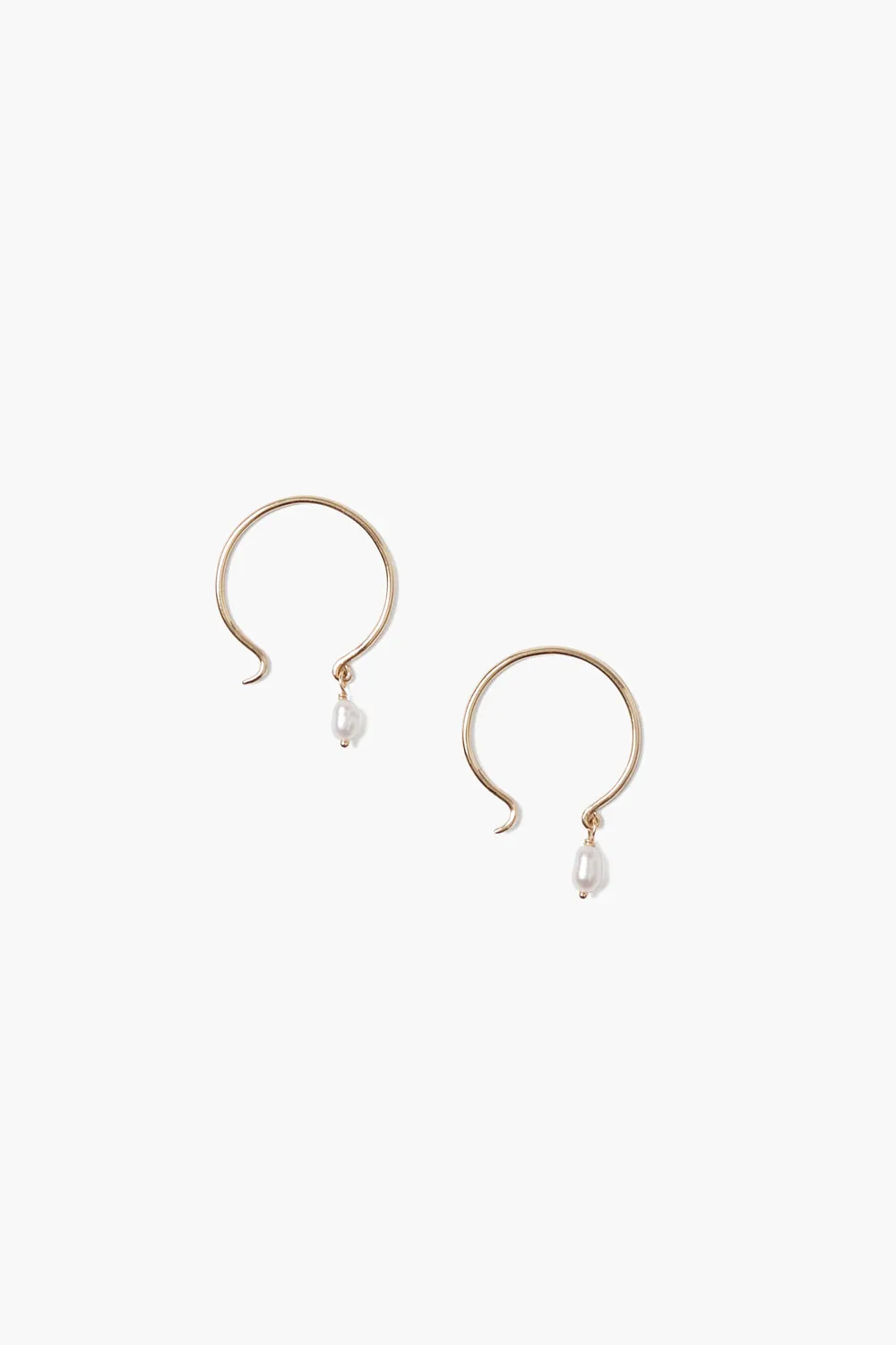 14k Belle Hoop Earrings Mini White Pearl