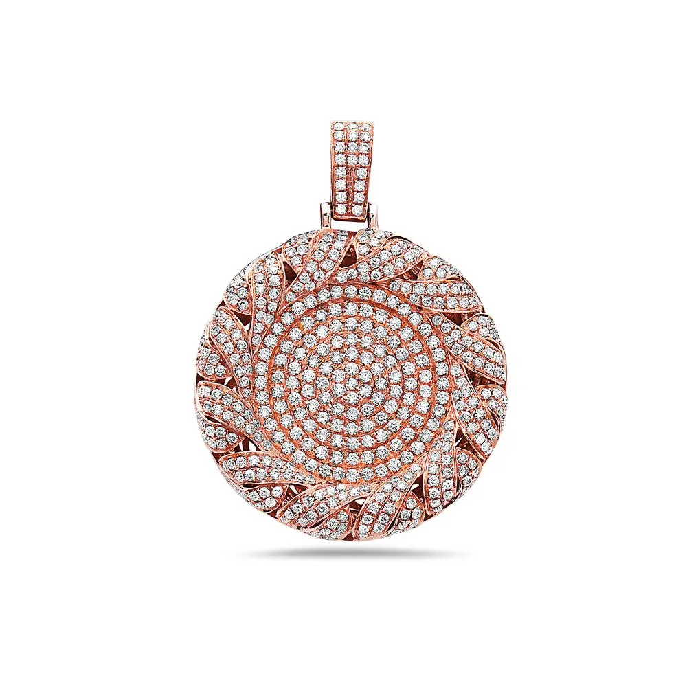 14K Rose Gold Disk Women's Pendant With 5.40 CT Diamonds