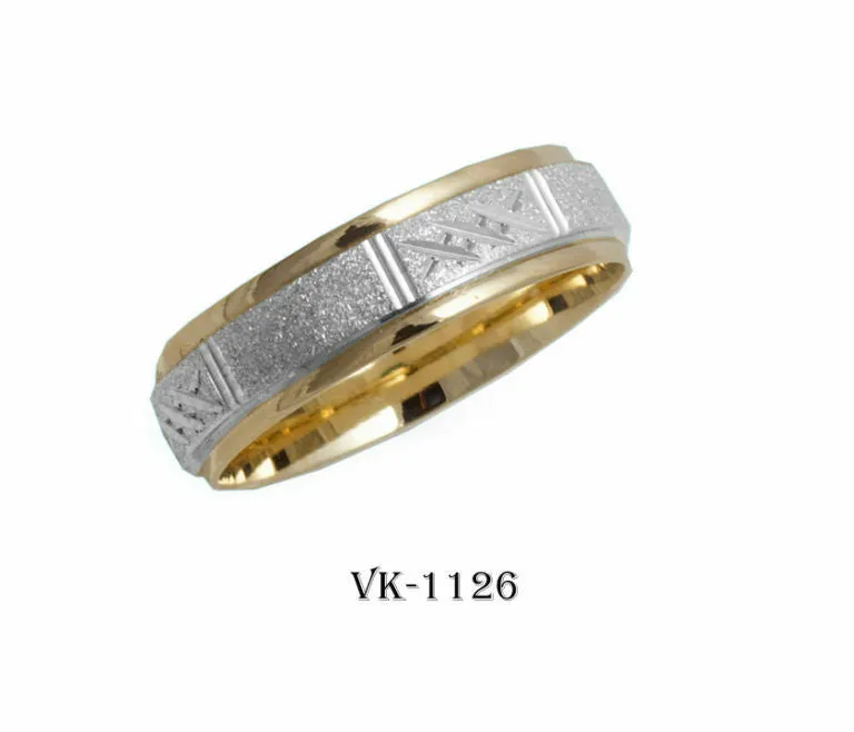 14k Solid Gold Elegant Ladies Modern Stipple Finished Flat Band 6mm Ring VK1126v