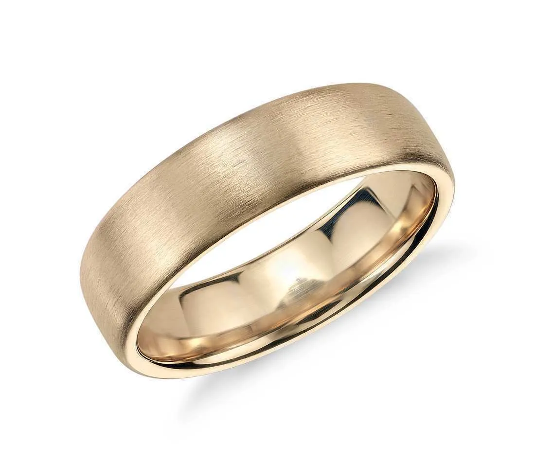 14k Solid Gold Matte Modern Comfort Fit Wedding Ring 6mm Custom Size Avaliable