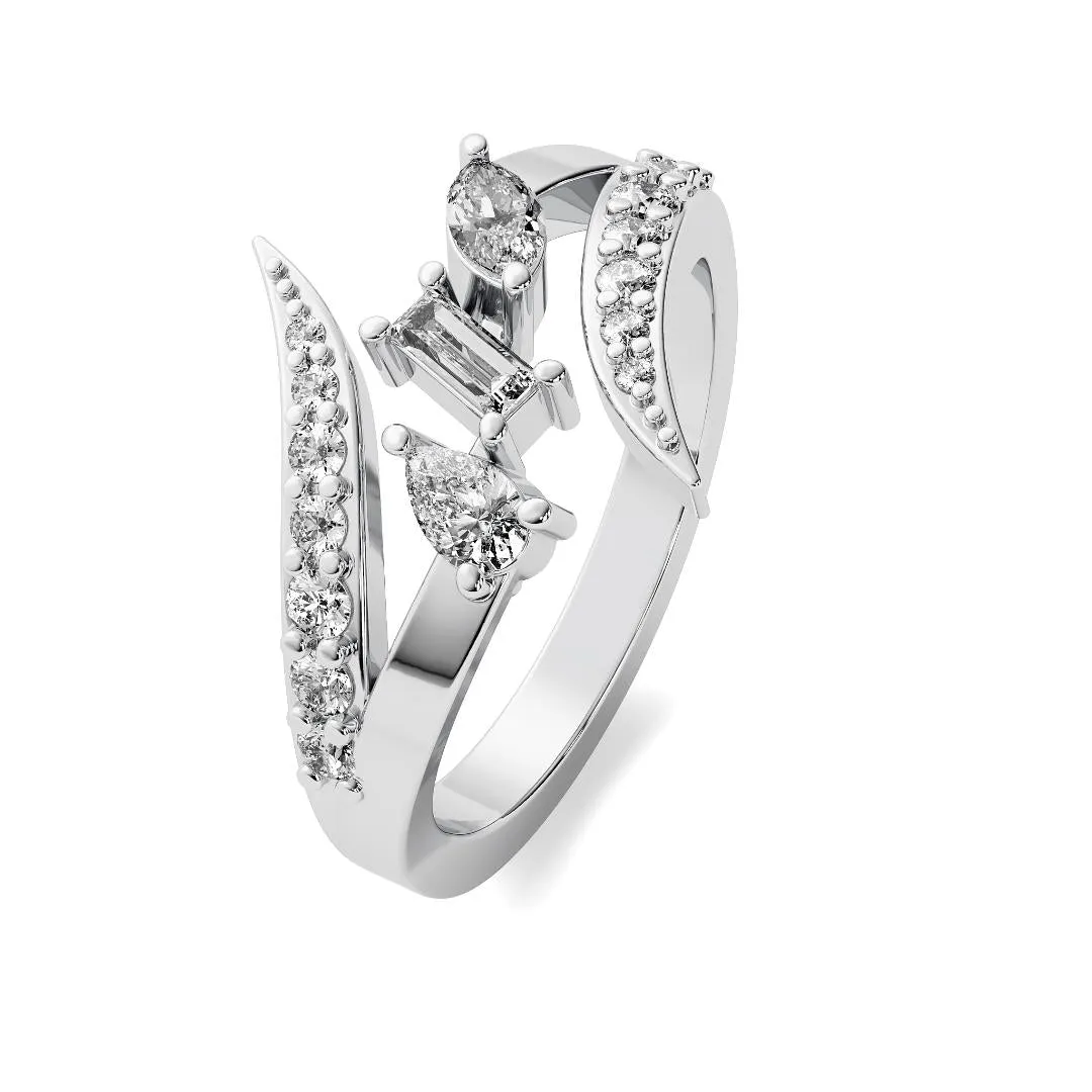 14k White Gold 0.50ct Diamond Swoosh Ring