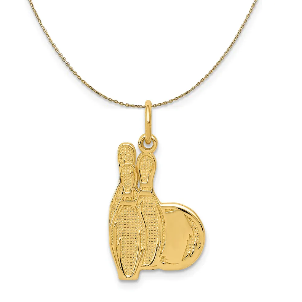 14k Yellow Gold Bowling Pins and Ball Necklace