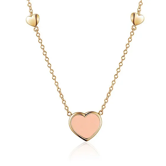 14K Yellow Gold Heart Pendant necklace Mother of Pearl or Pink for Girls and Women Italy 16