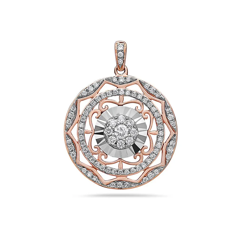 18K Mix of White and Rose Gold Circle Mandala Women's Pendant with 0.51CT Diamonds