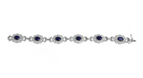 18K White Gold Blue Sapphire Bracelet with Round Diamonds 5.00CT Sapphire Weight Is 14.54CT