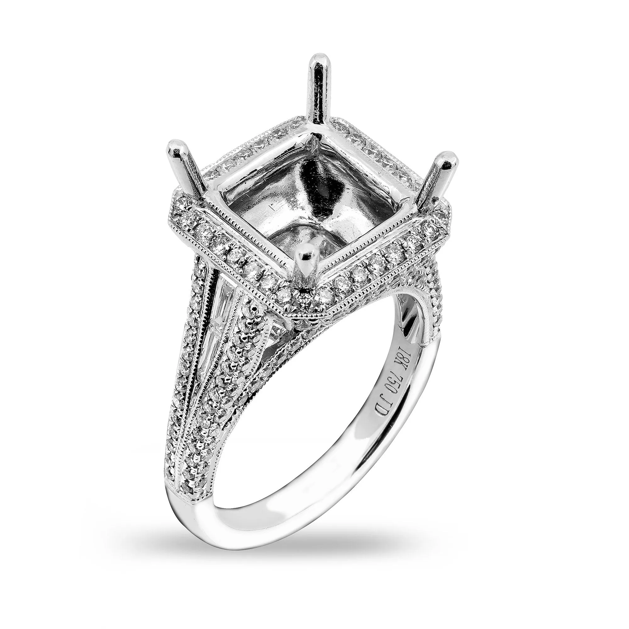 18K White Gold Semi-Mounting Women's Ring With 1.50 CT Diamonds