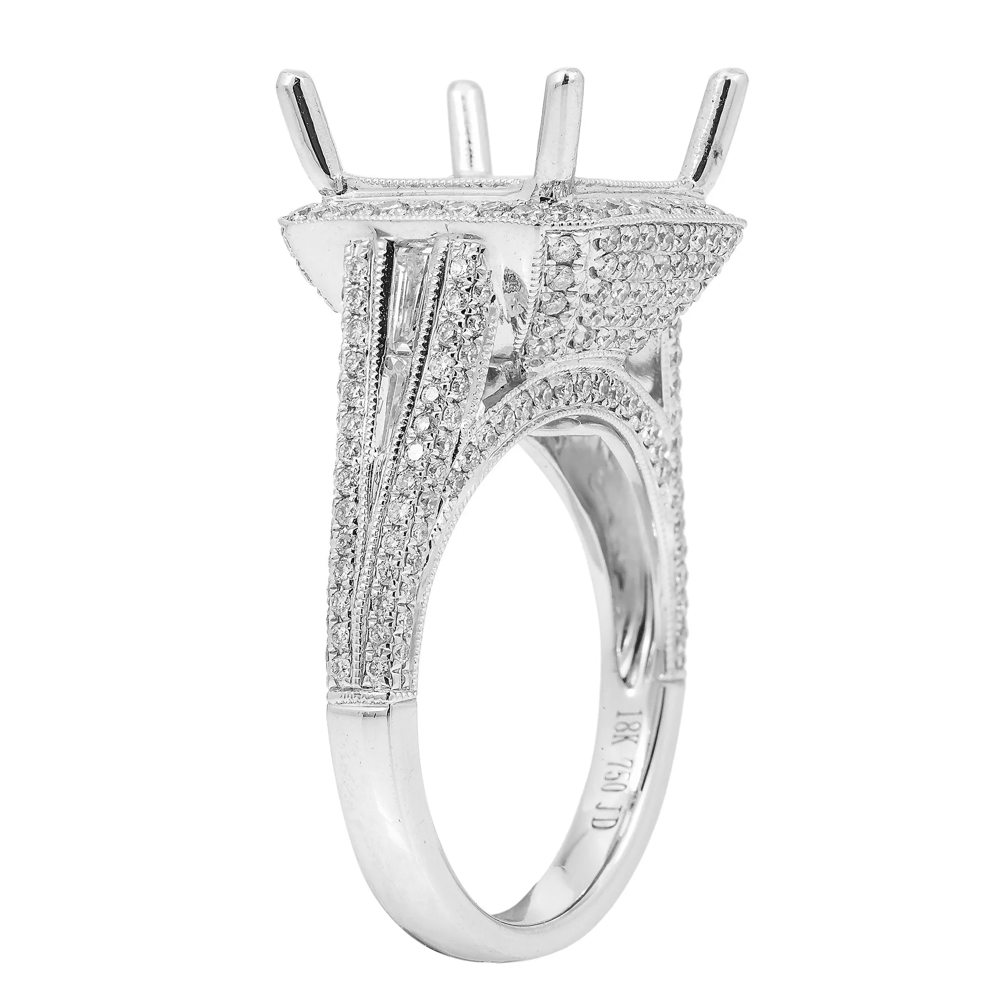 18K White Gold Semi-Mounting Women's Ring With 1.50 CT Diamonds