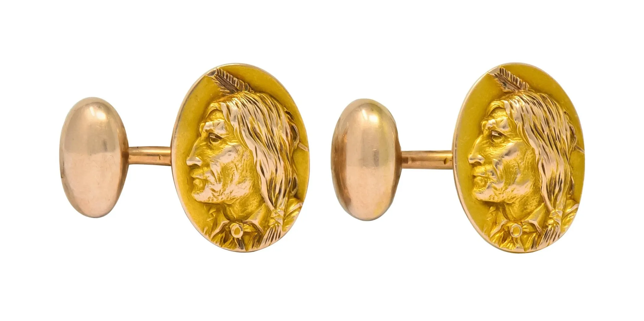 1900's Victorian 14 Karat Two-Tone Gold Native American Men's Cufflinks