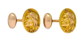 1900's Victorian 14 Karat Two-Tone Gold Native American Men's Cufflinks