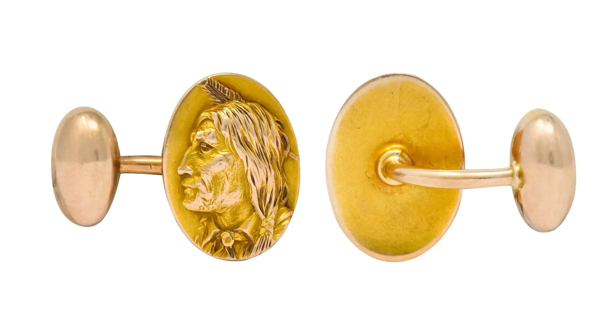 1900's Victorian 14 Karat Two-Tone Gold Native American Men's Cufflinks