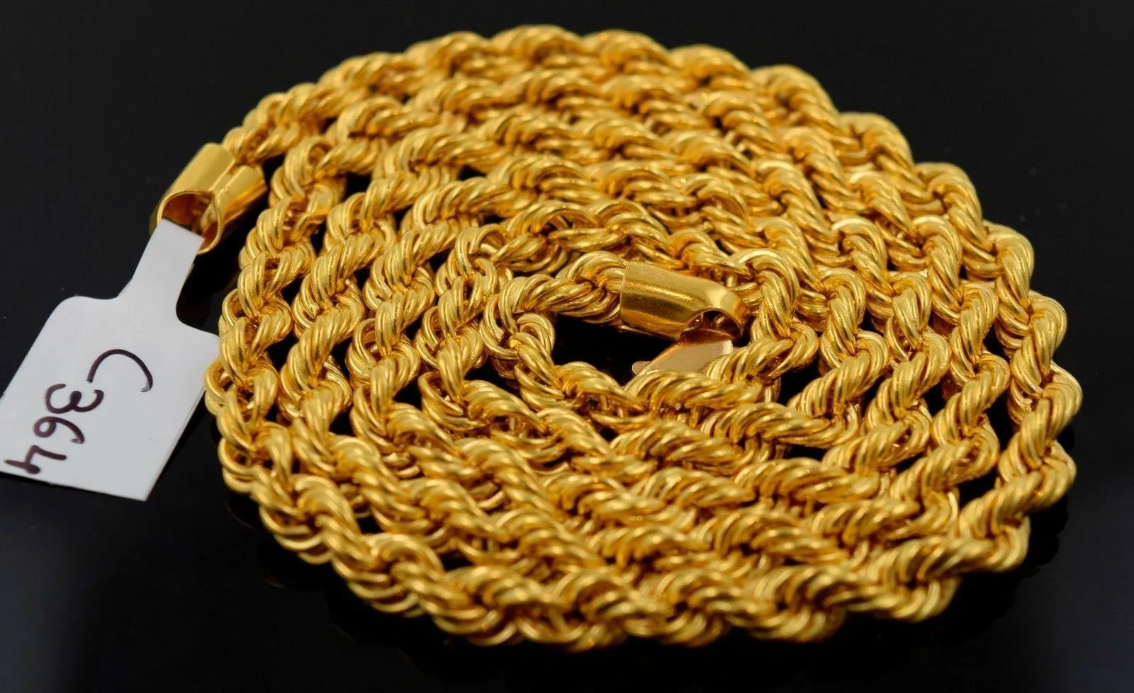 22k Jewelry Yellow Gold Rope Chain Solid Rope Necklace Modern Design 24 mf C364