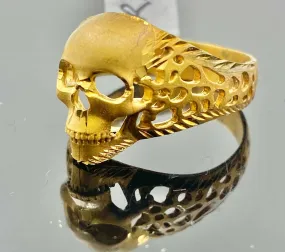 22k Ring Solid Gold ELEGANT Classic Skull Face Men Band r2195