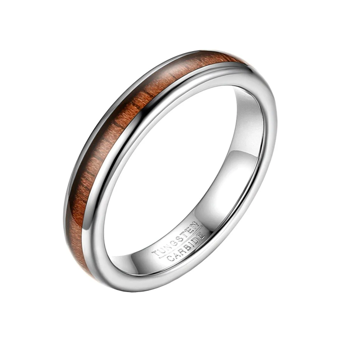 4mm Women's Real Koa Wood Inlay Tungsten Carbide Ring