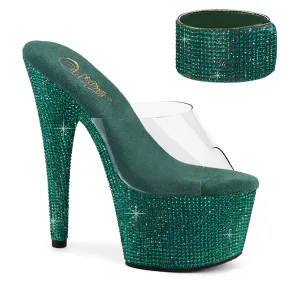 7 Inch Heel BEJEWELED-712RS Clear Green Rhinestone