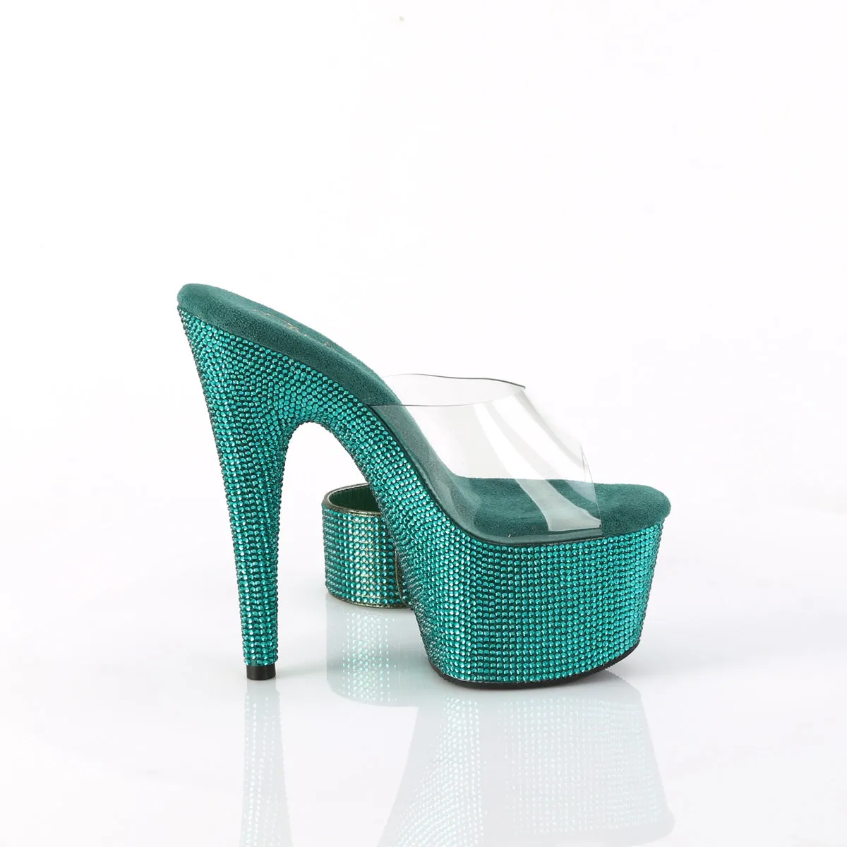 7 Inch Heel BEJEWELED-712RS Clear Green Rhinestone