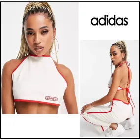 adidas  |Short Halter Neck Plain Cotton Logo Tanks & Camisoles