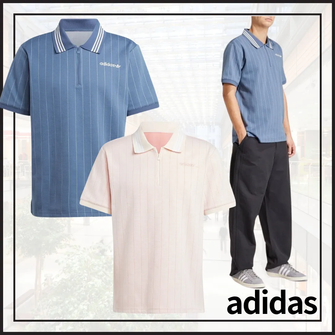 adidas  |Stripes Unisex Street Style Cotton Short Sleeves Logo Polos