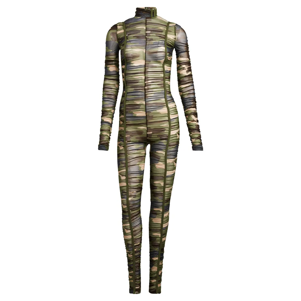 Adidas x Ivy Park Ruched Mesh Catsuit - All Over Print Camo