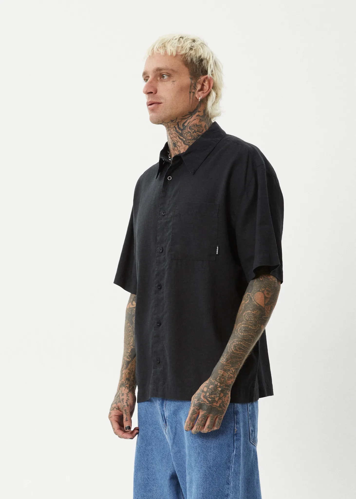 AFENDS Mens Everyday - Short Sleeve Shirt - Black