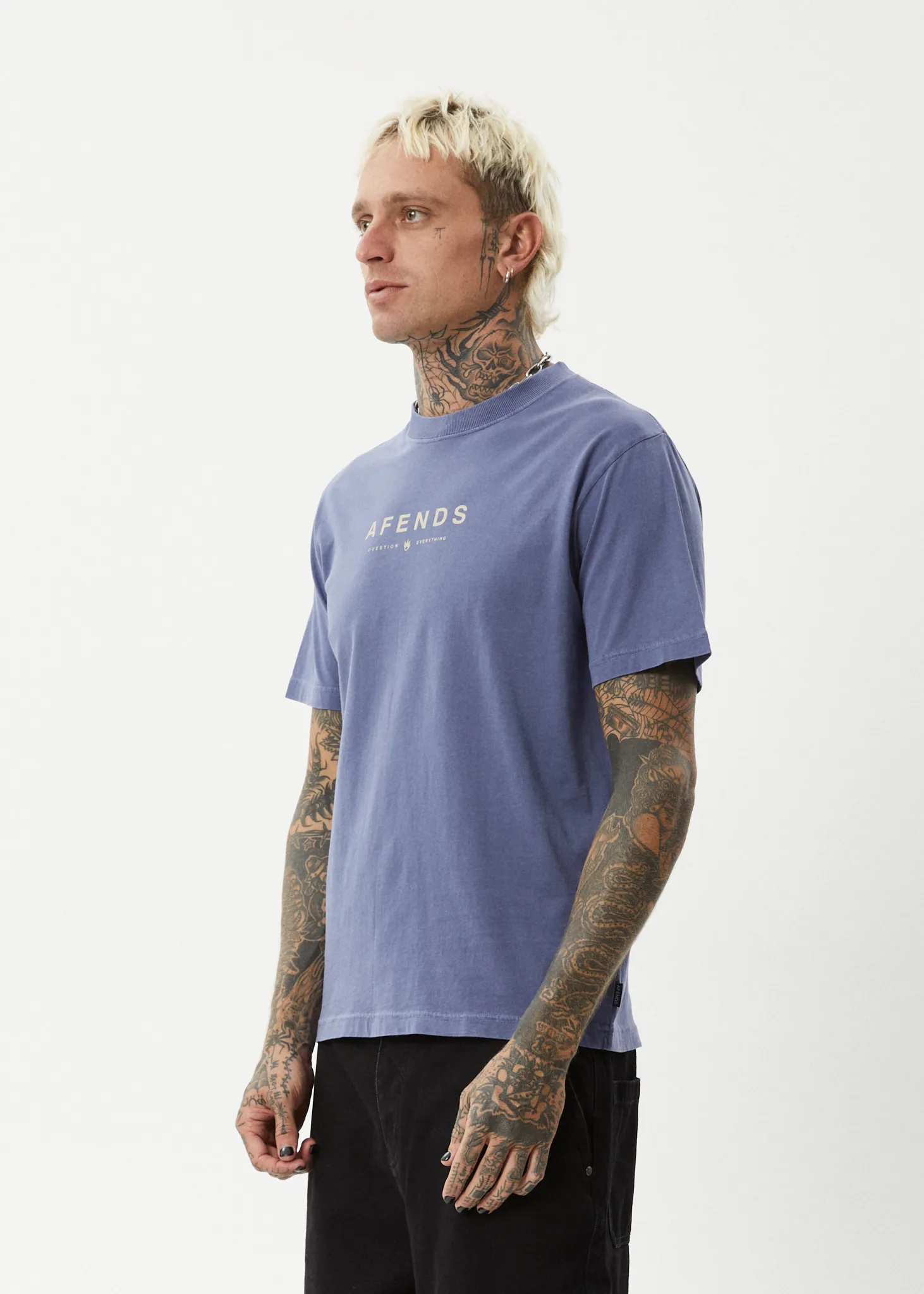 AFENDS Mens Thrown Out - Retro Fit Tee - Washed Marlin