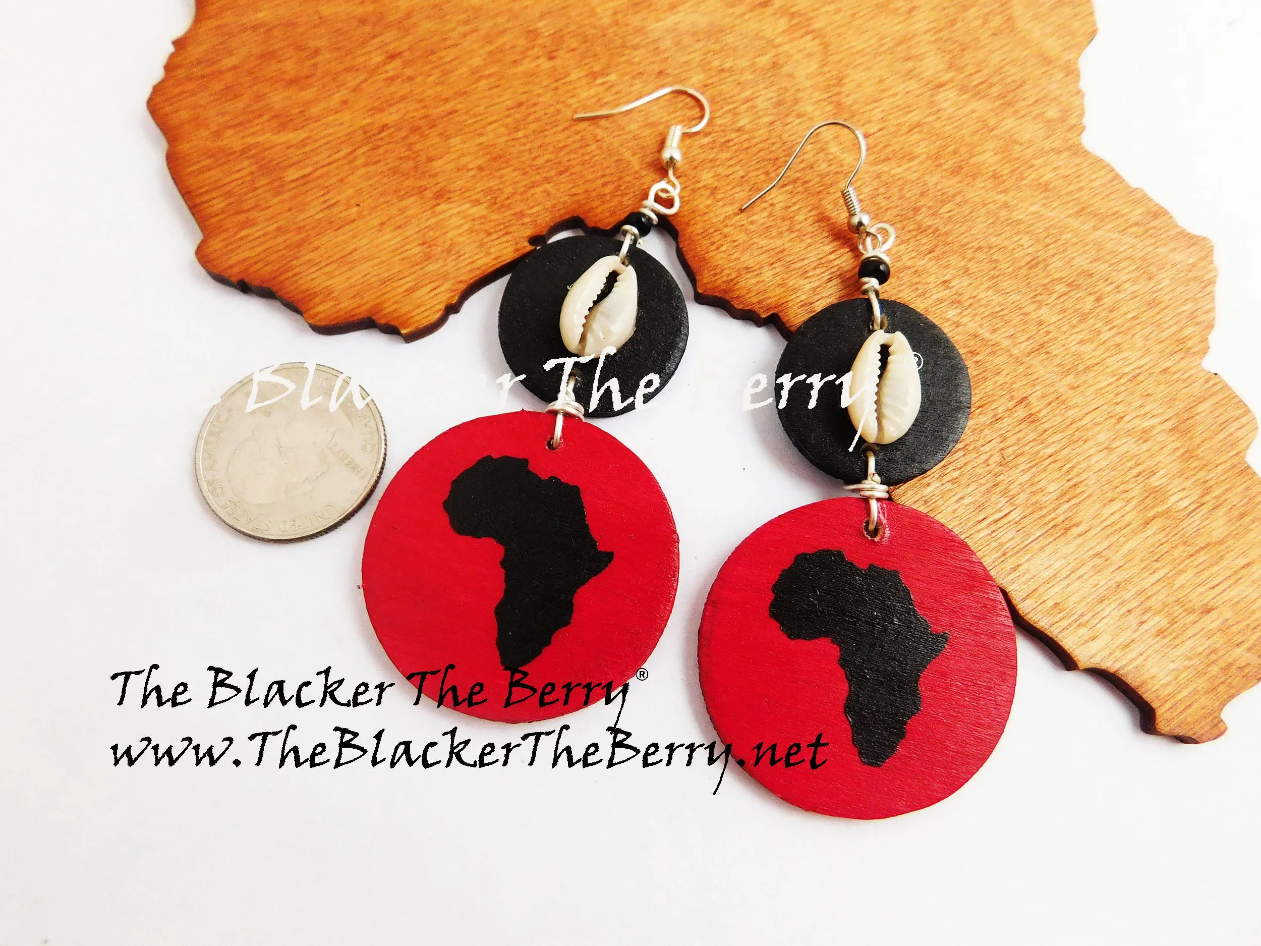 Africa Earrings Red Black Wooden Hand Painted The Blacker The Berry