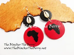 Africa Earrings Red Black Wooden Hand Painted The Blacker The Berry