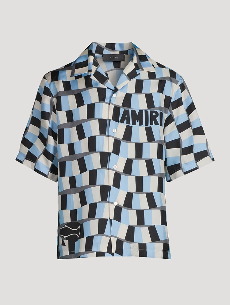 AMIRI Silk Bowling Shirt Snake Checker Print