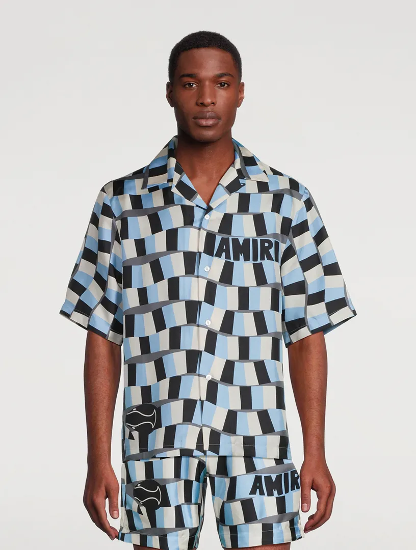 AMIRI Silk Bowling Shirt Snake Checker Print