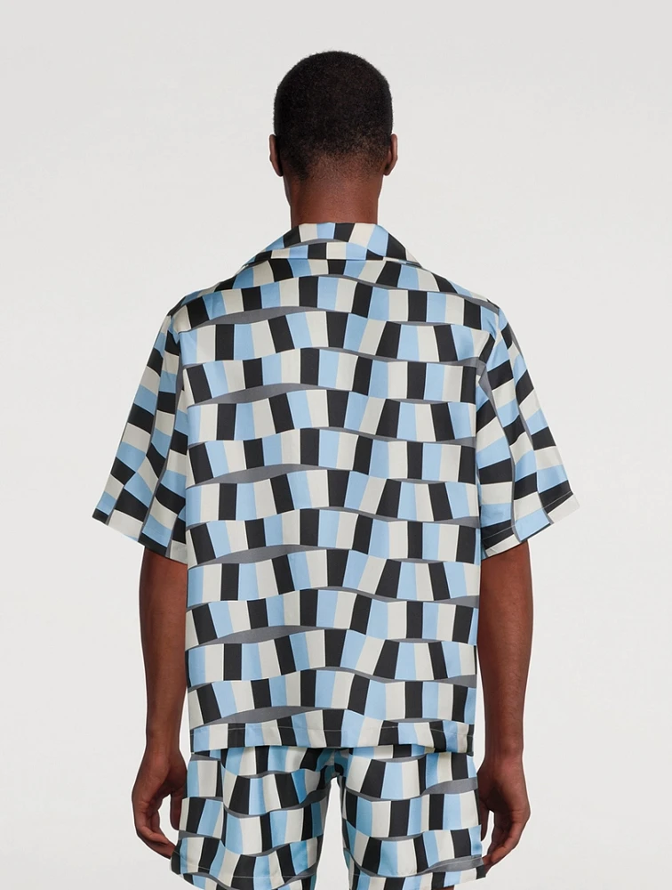 AMIRI Silk Bowling Shirt Snake Checker Print