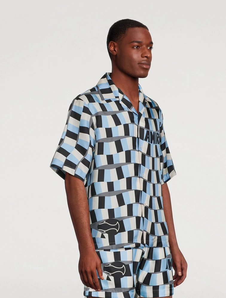 AMIRI Silk Bowling Shirt Snake Checker Print