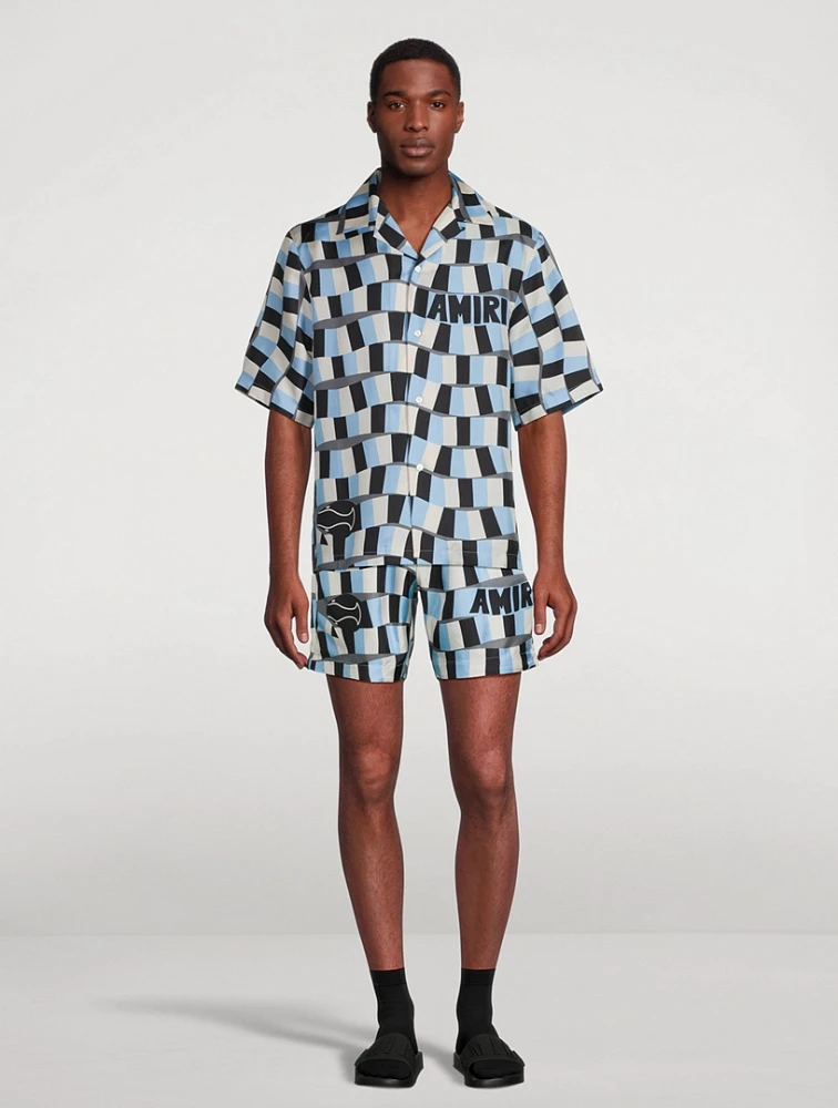 AMIRI Silk Bowling Shirt Snake Checker Print