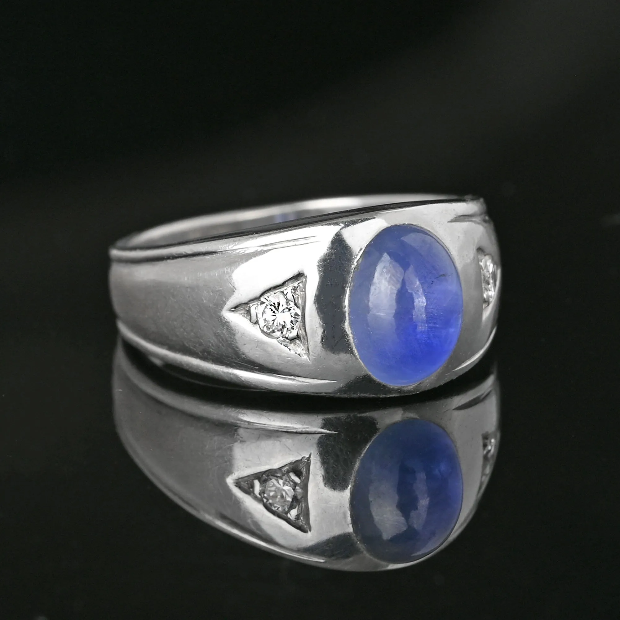 Art Deco 14K White Gold Diamond Star Blue Star Sapphire Ring