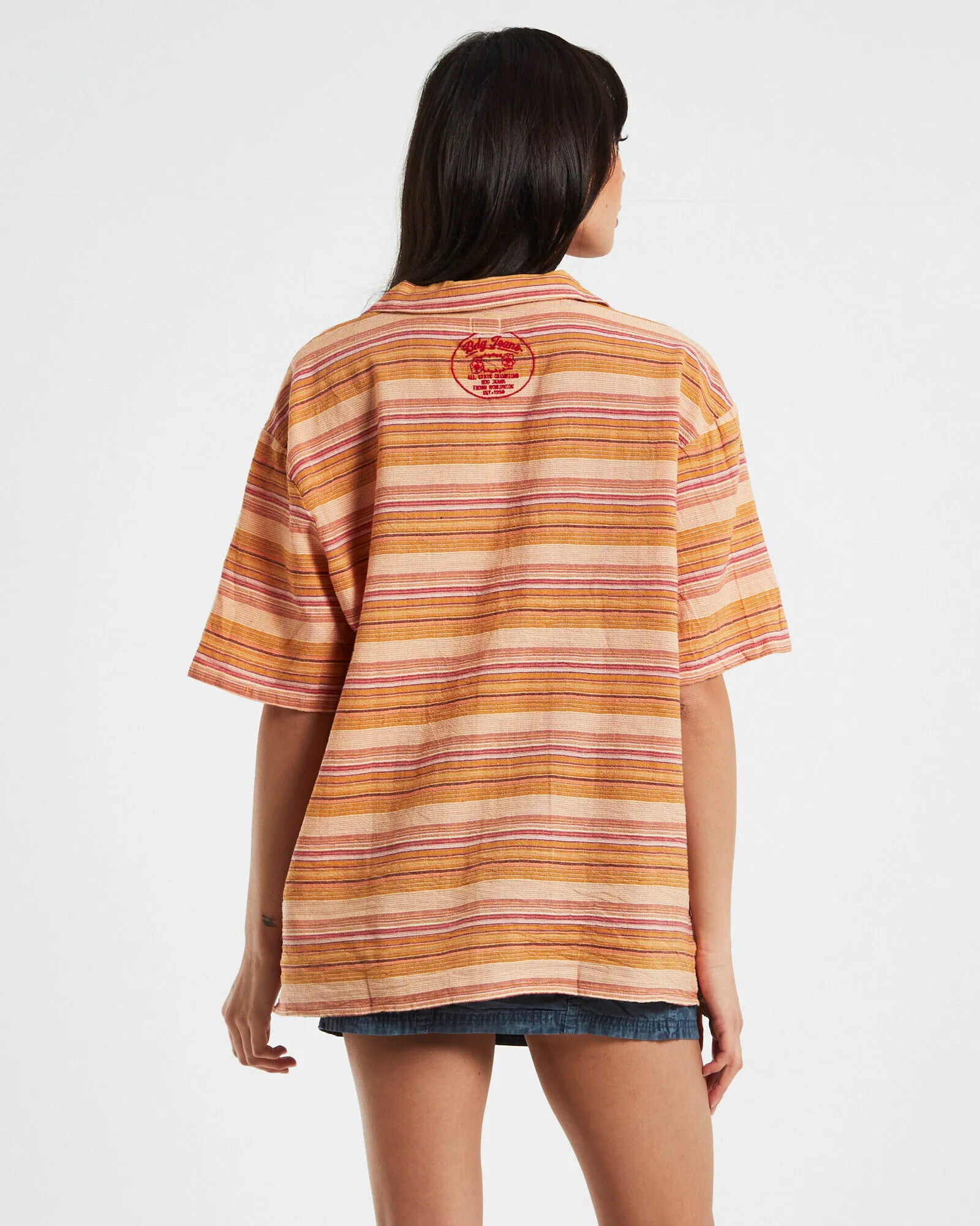 BDG Urban Outfitters BDG Nolan Bowling Shirt Stripe Orange