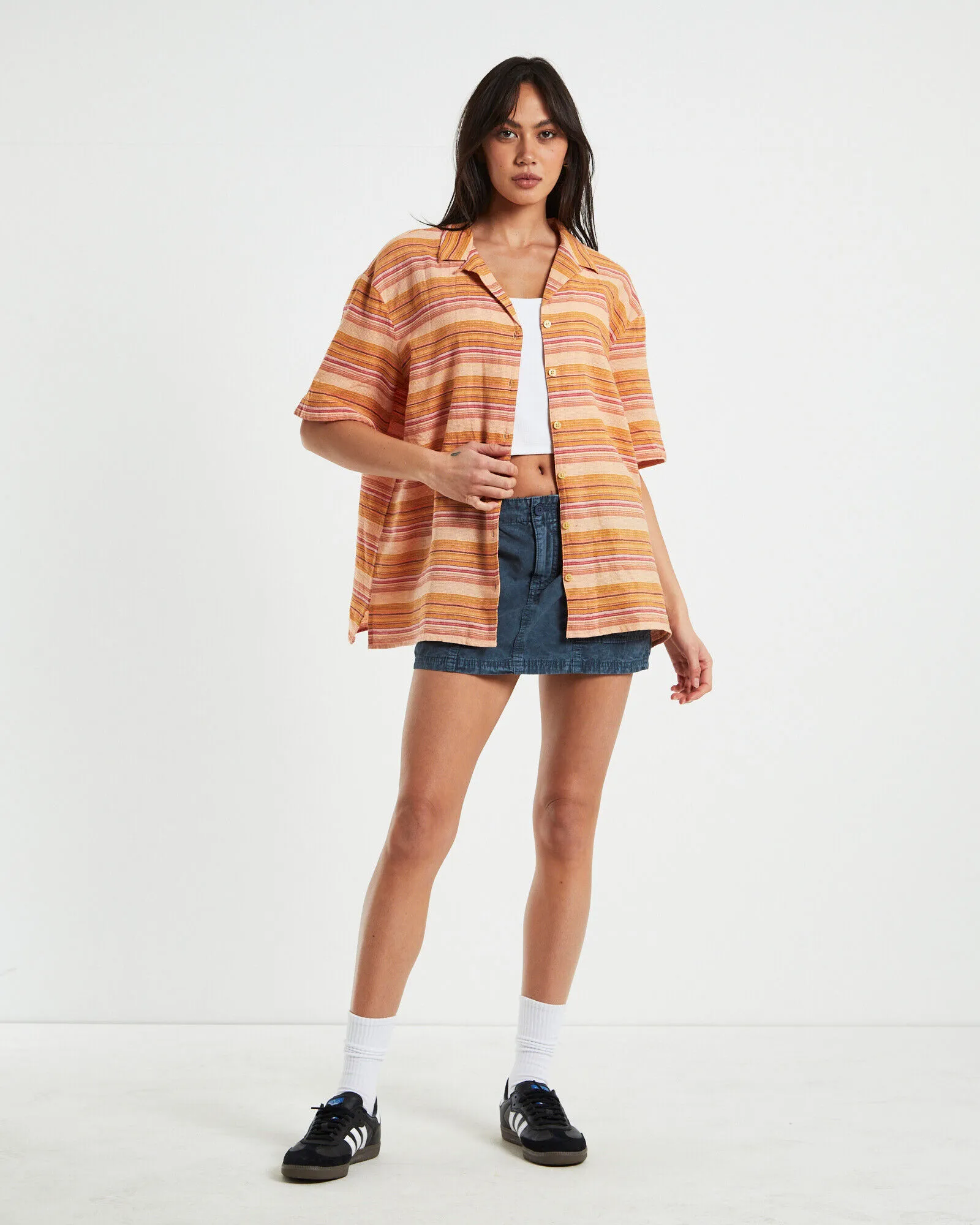 BDG Urban Outfitters BDG Nolan Bowling Shirt Stripe Orange