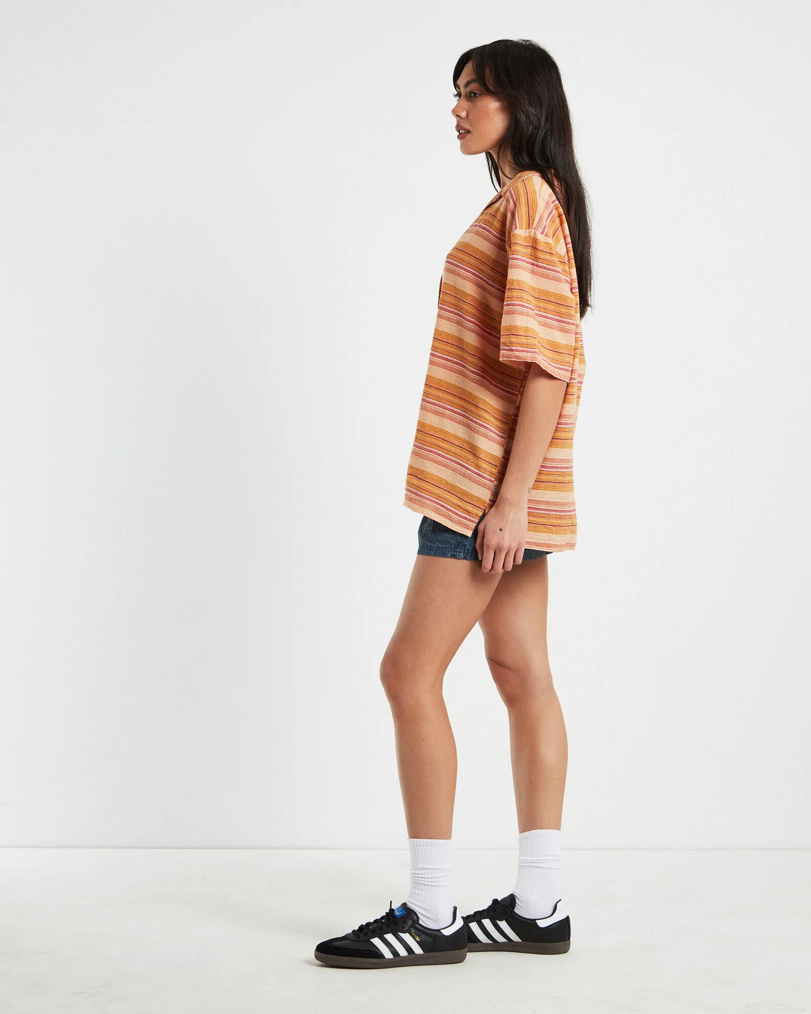 BDG Urban Outfitters BDG Nolan Bowling Shirt Stripe Orange