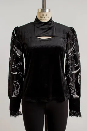 Black Drama Lace Velour Top