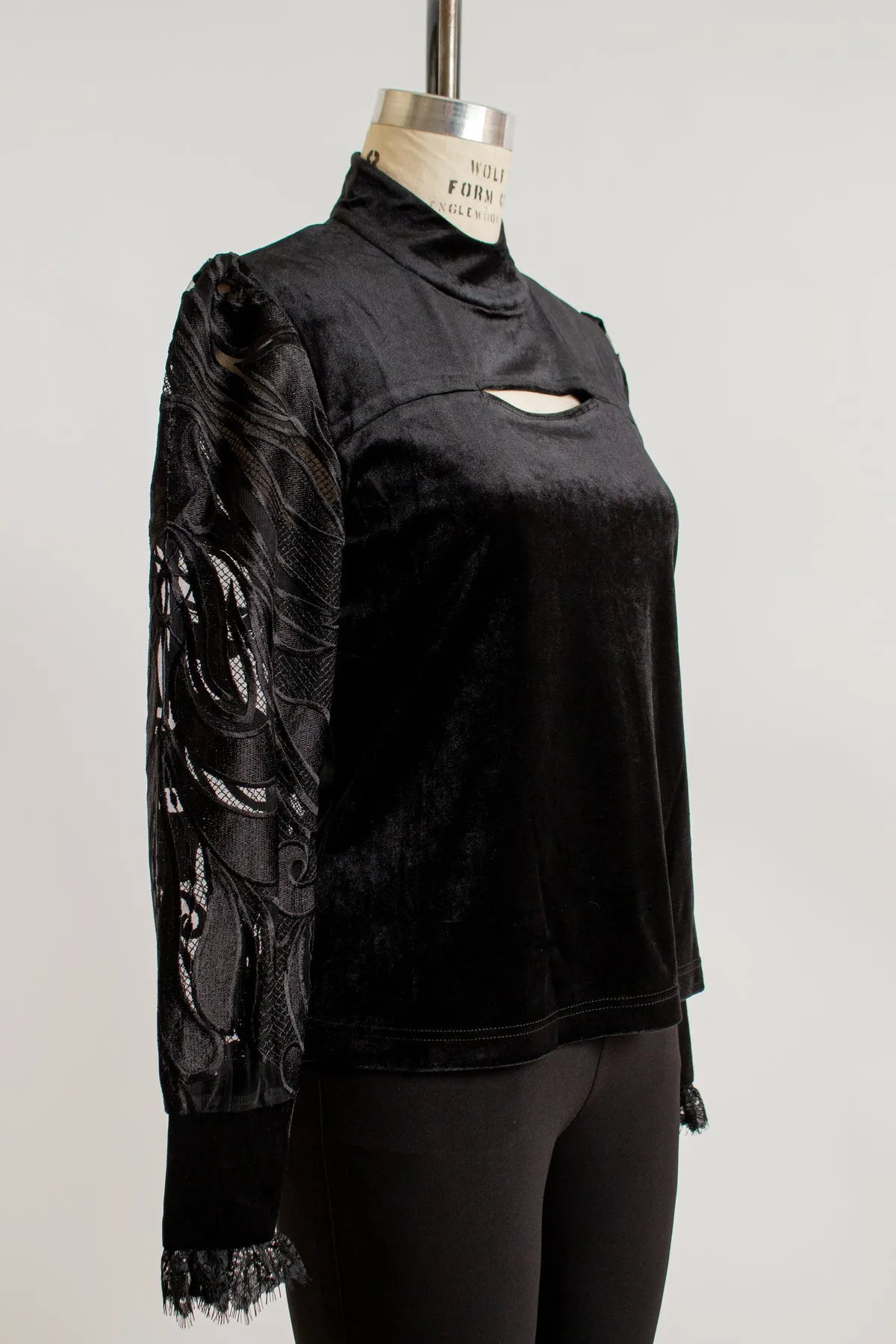 Black Drama Lace Velour Top