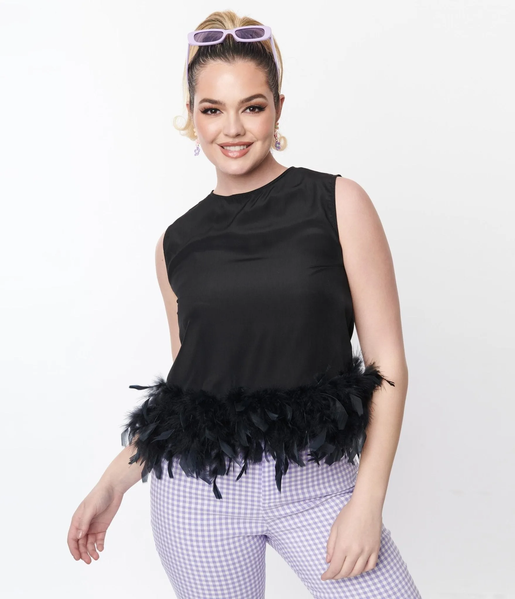 Black Feather Trim Top