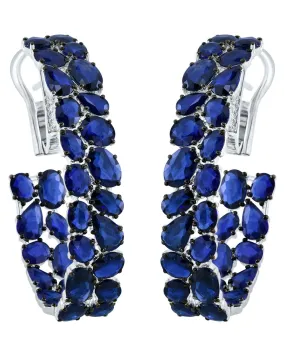 Blue Sapphire and Diamond Hoop Earrings