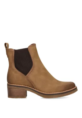 BOTIN ELASTICO TIPO CHELSEA  COLOR CAMEL MUJER TACON BAJO, MODELO ETIKA LYON.