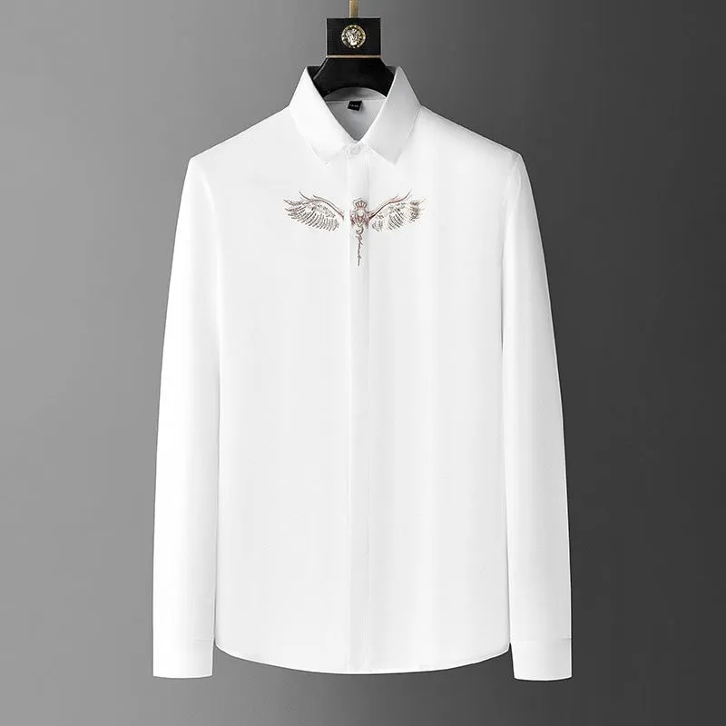 Casual Style Long Sleeve Embroidery Print Pattern Slim Fit Shirt for Men