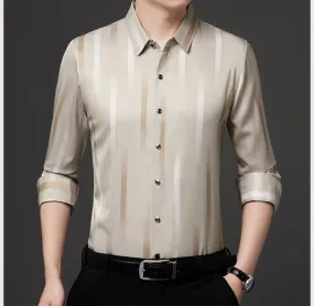 Casual Vintage Fashion Designer Striped Slim Fit Long Sleeve Shirt for Men