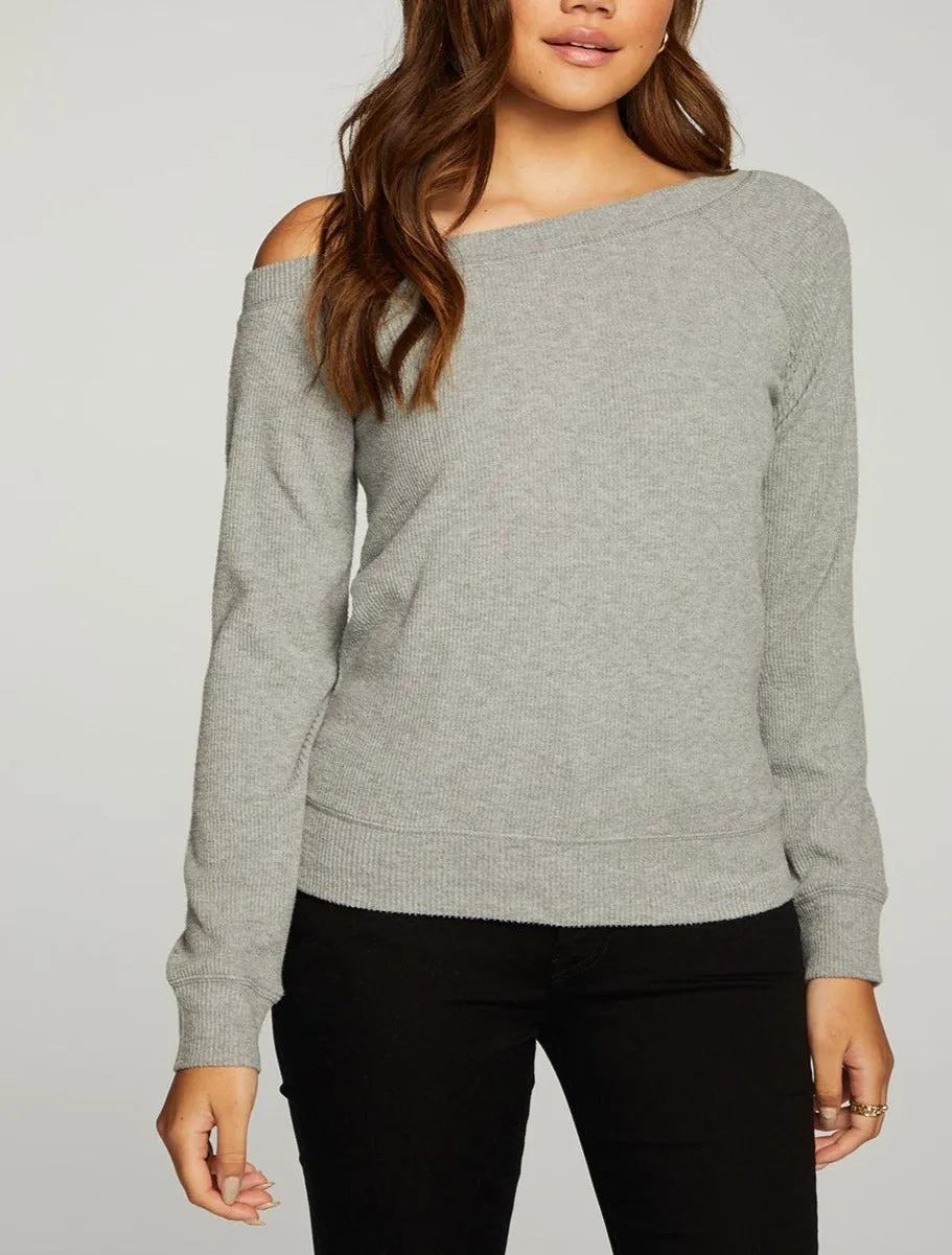 Chaser RPET Love Rib Off the Shoulder Raglan Pullover