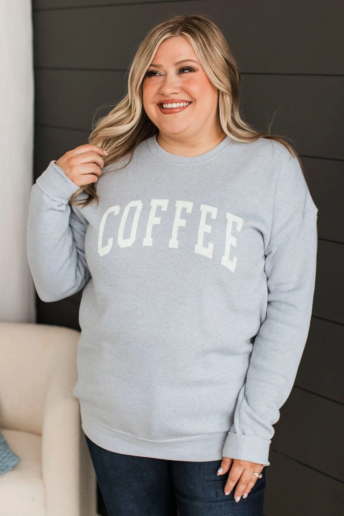 Coffee Crew Neck Pullover- Periwinkle