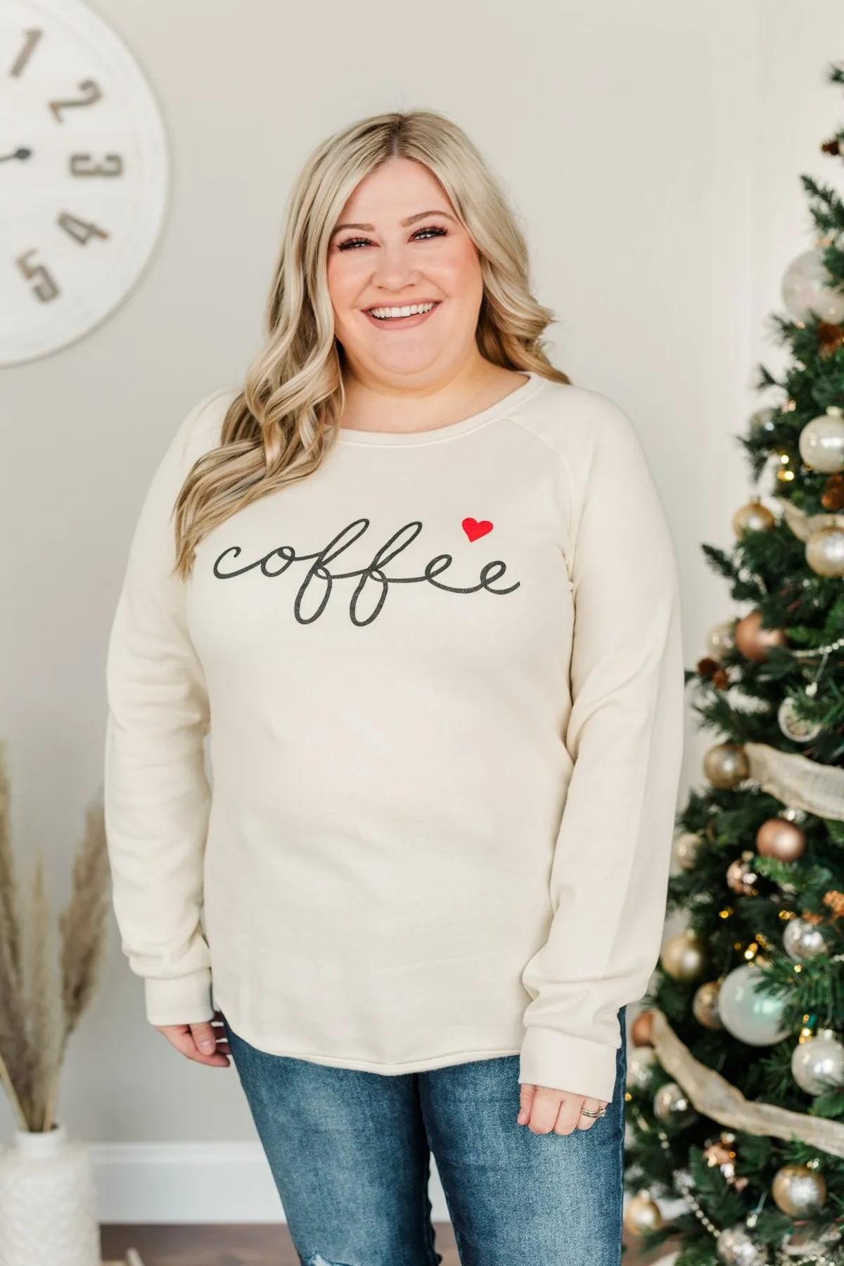 Coffee Graphic Pullover Top- Beige