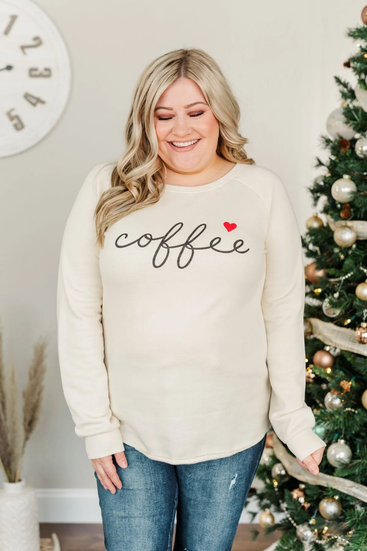 Coffee Graphic Pullover Top- Beige