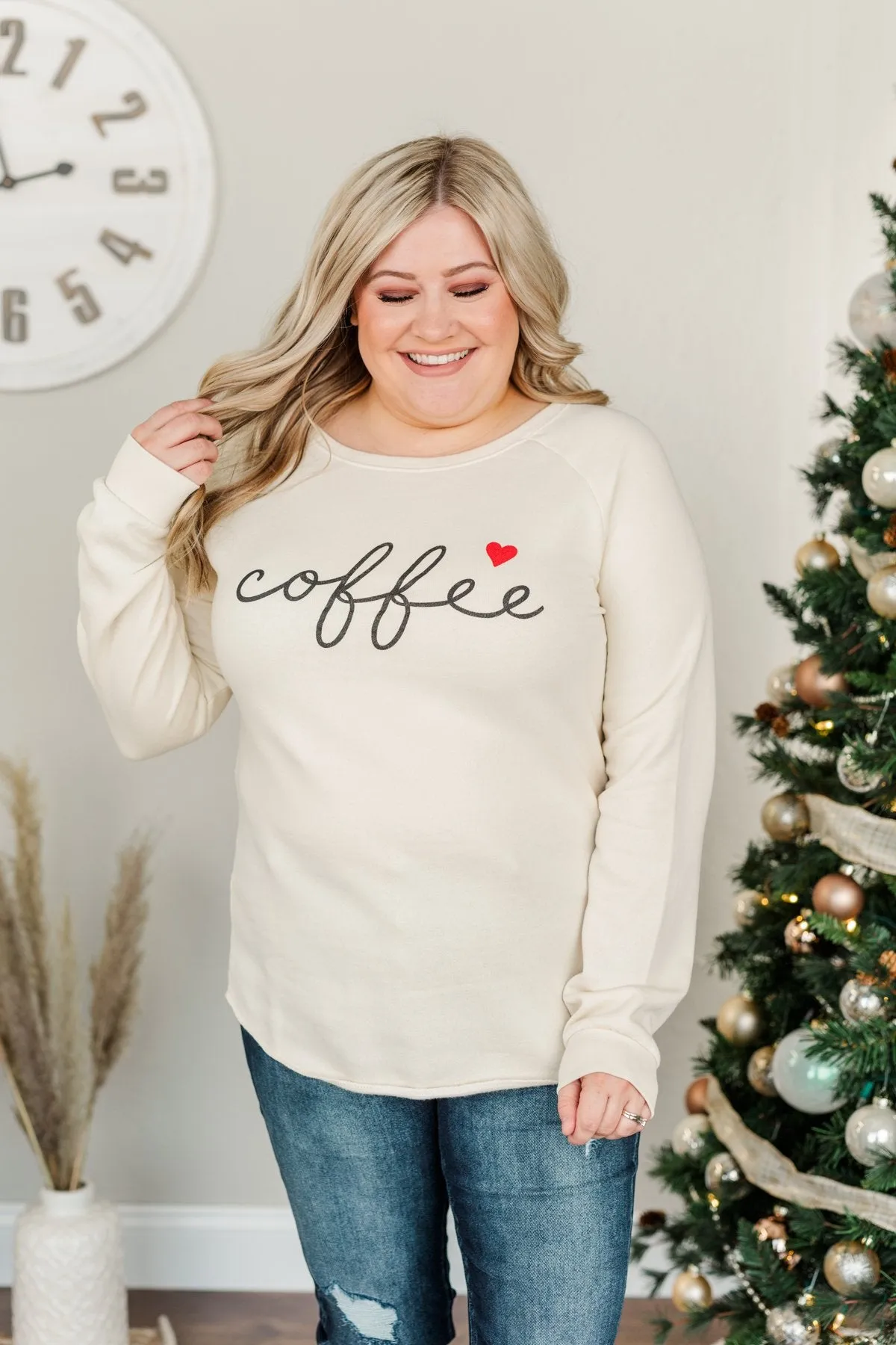 Coffee Graphic Pullover Top- Beige