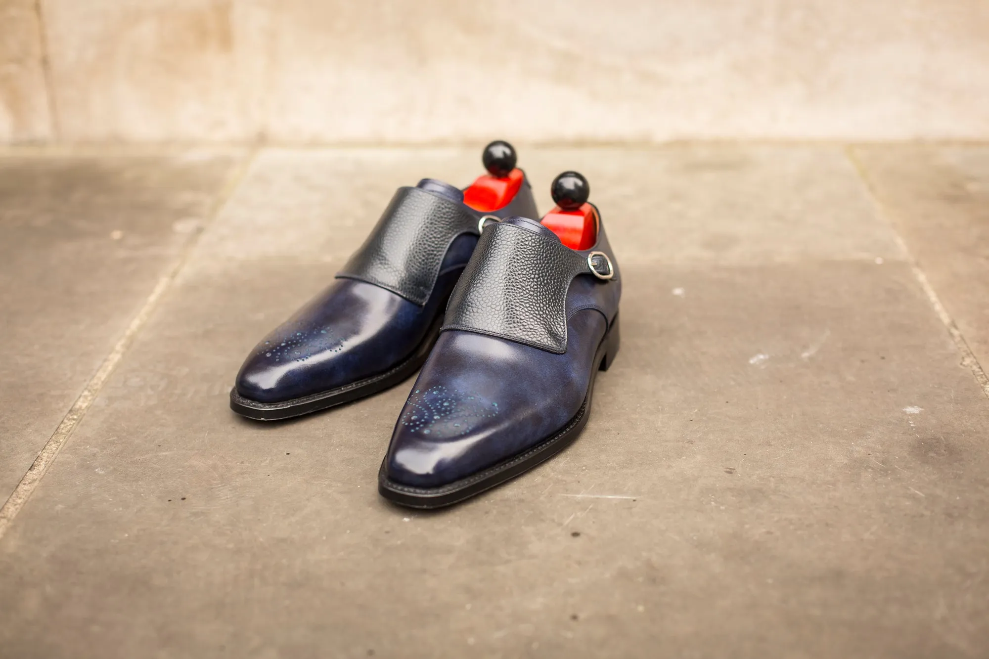 Corliss - MTO - Navy Museum Calf / Navy Scotch Grain - Heart Medallion - LPB Last - Single Leather Sole