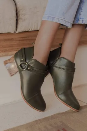 Dasha Low Ankle Booties in Khaki Green